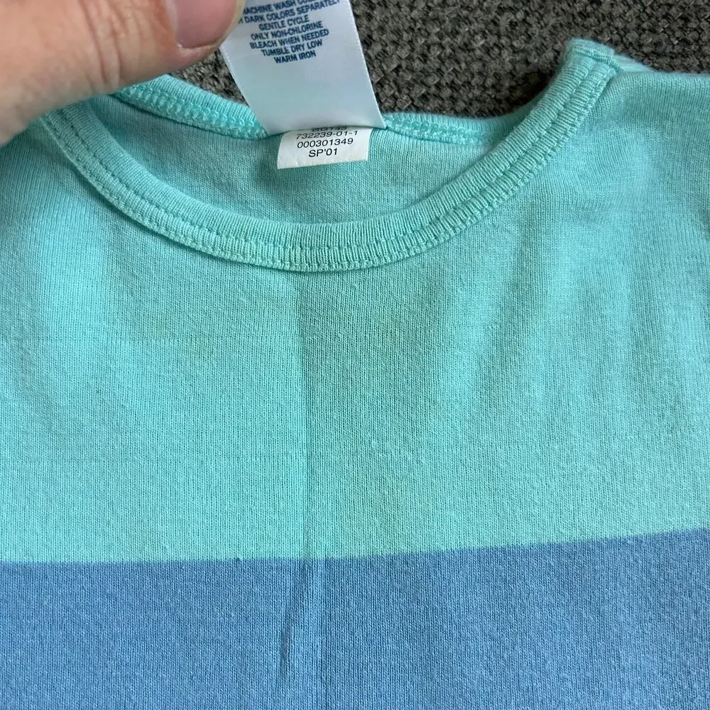 Old Navy Vtg Girls Size 6-12 Months Blue Striped Short Sleeve Top & Flare Pants